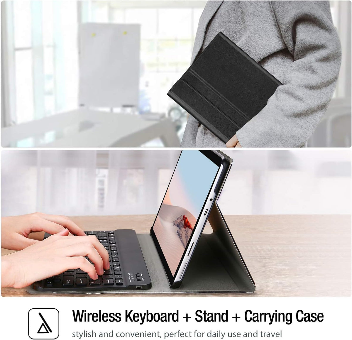 Slim PU Leather Keyboard Case for Surface Go 3, Black Pack of 2 N67935