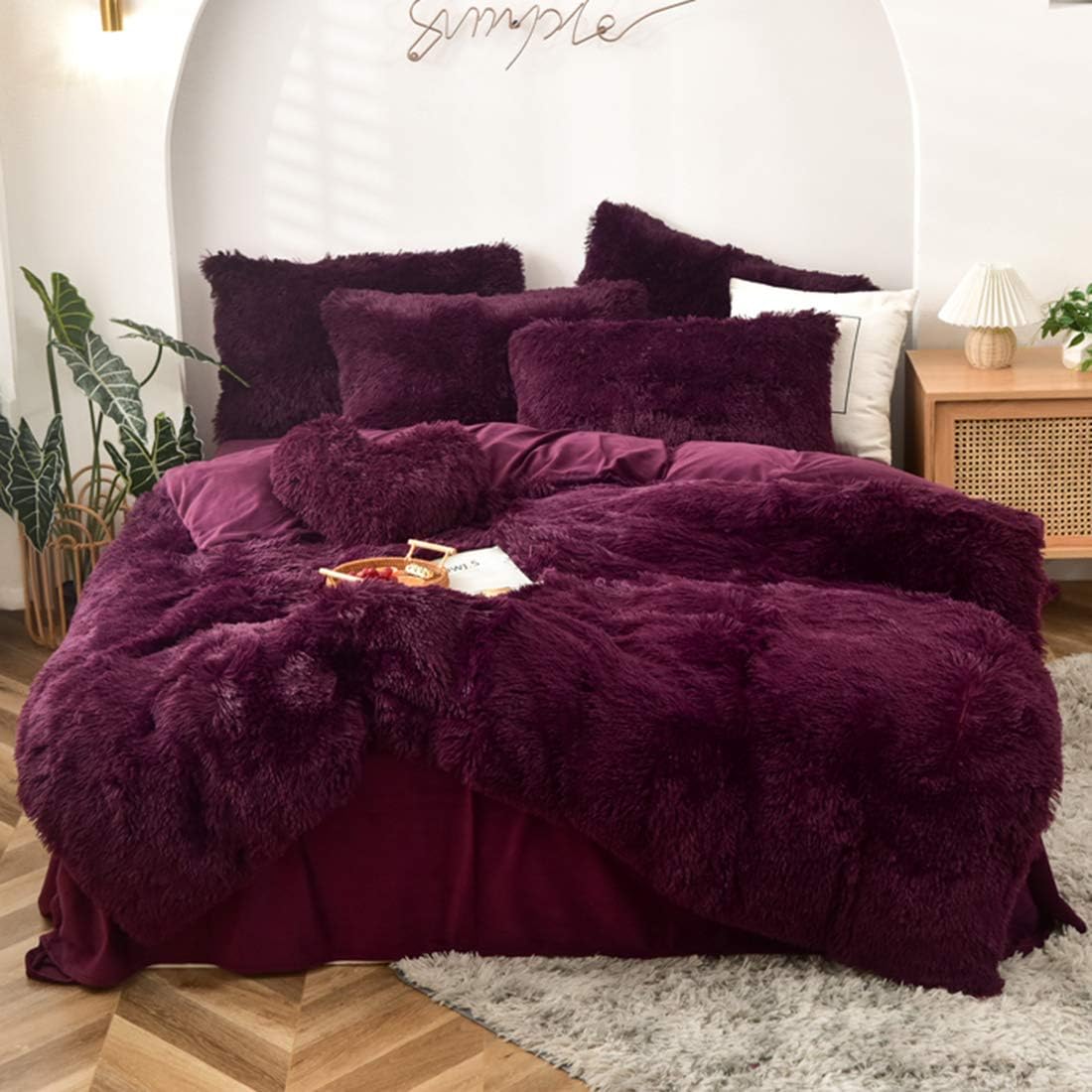 5 PCS Shaggy Duvet Cover Bedding Set (Orange, King/California King) K641