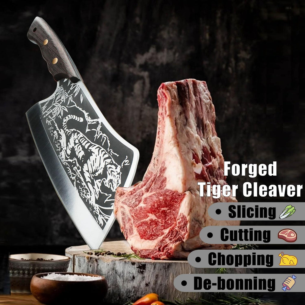 High Carbon Steel Full Tang Meat Cleaver with Solid Wooden Handle B958946