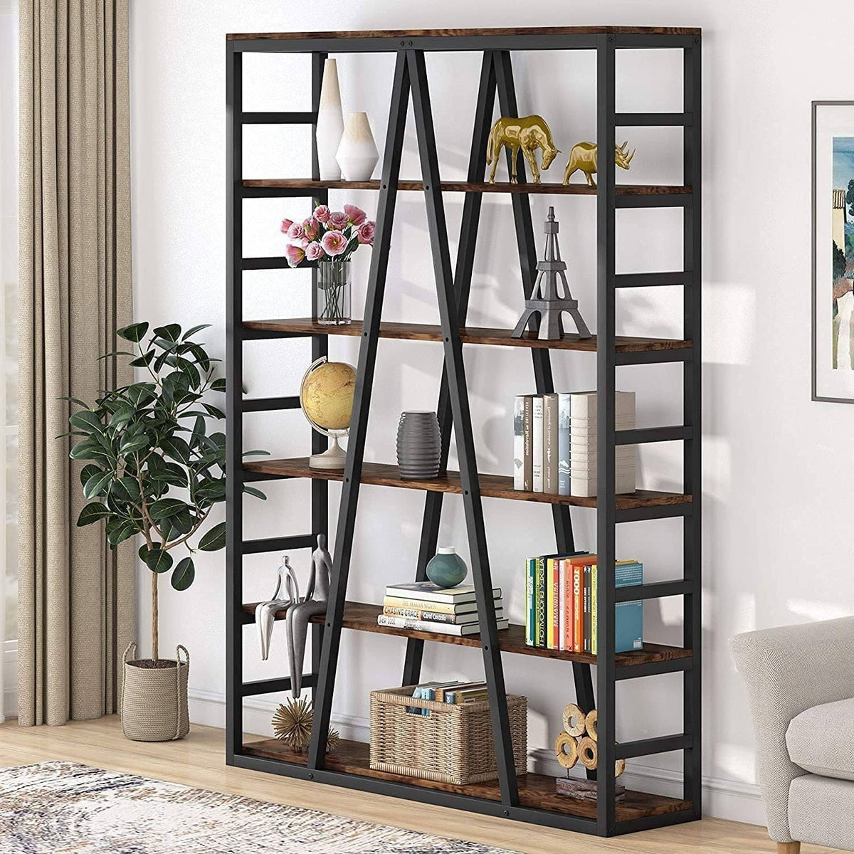 Rustic Brown 6 Tier Industrial Bookshelf R17991