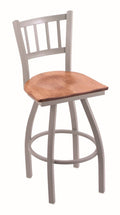 Swivel Bar Stool with Anodized Nickel Finish and Medium Maple Seat W9751