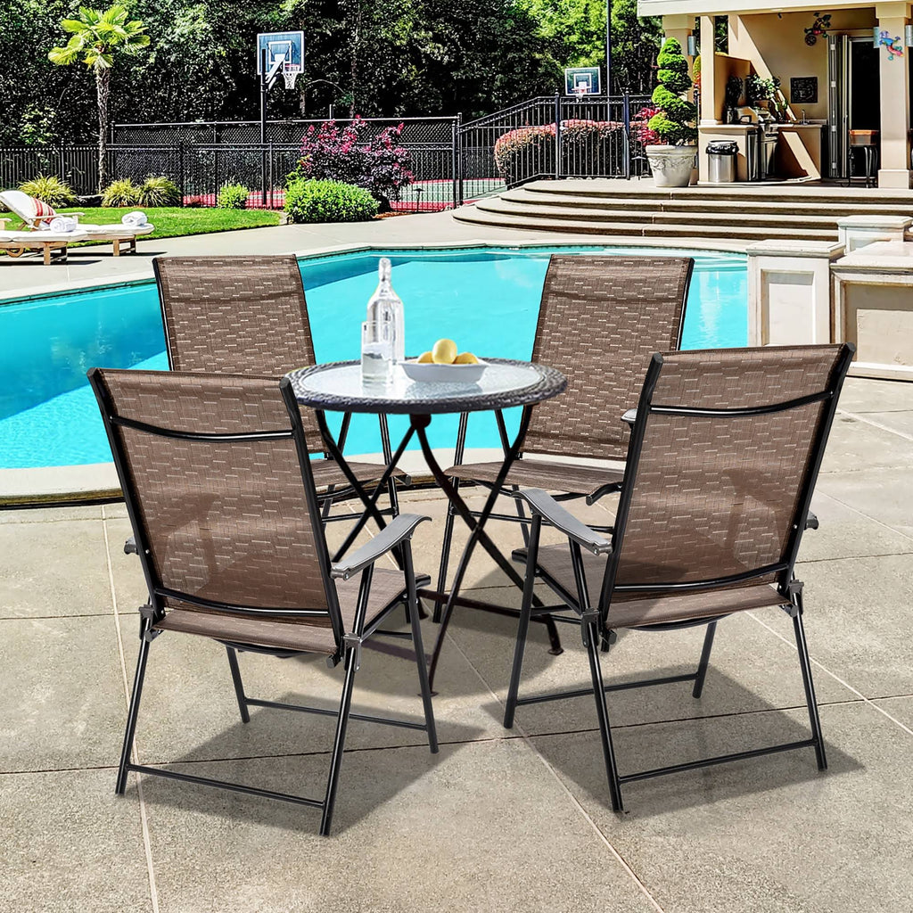 4 Piece Brown Outdoor Folding Chair with Armrest P4434