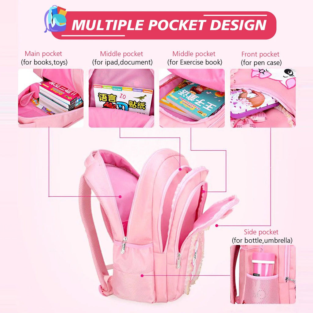Pink Kids Rolling Backpack with Cartoon Cat S855715
