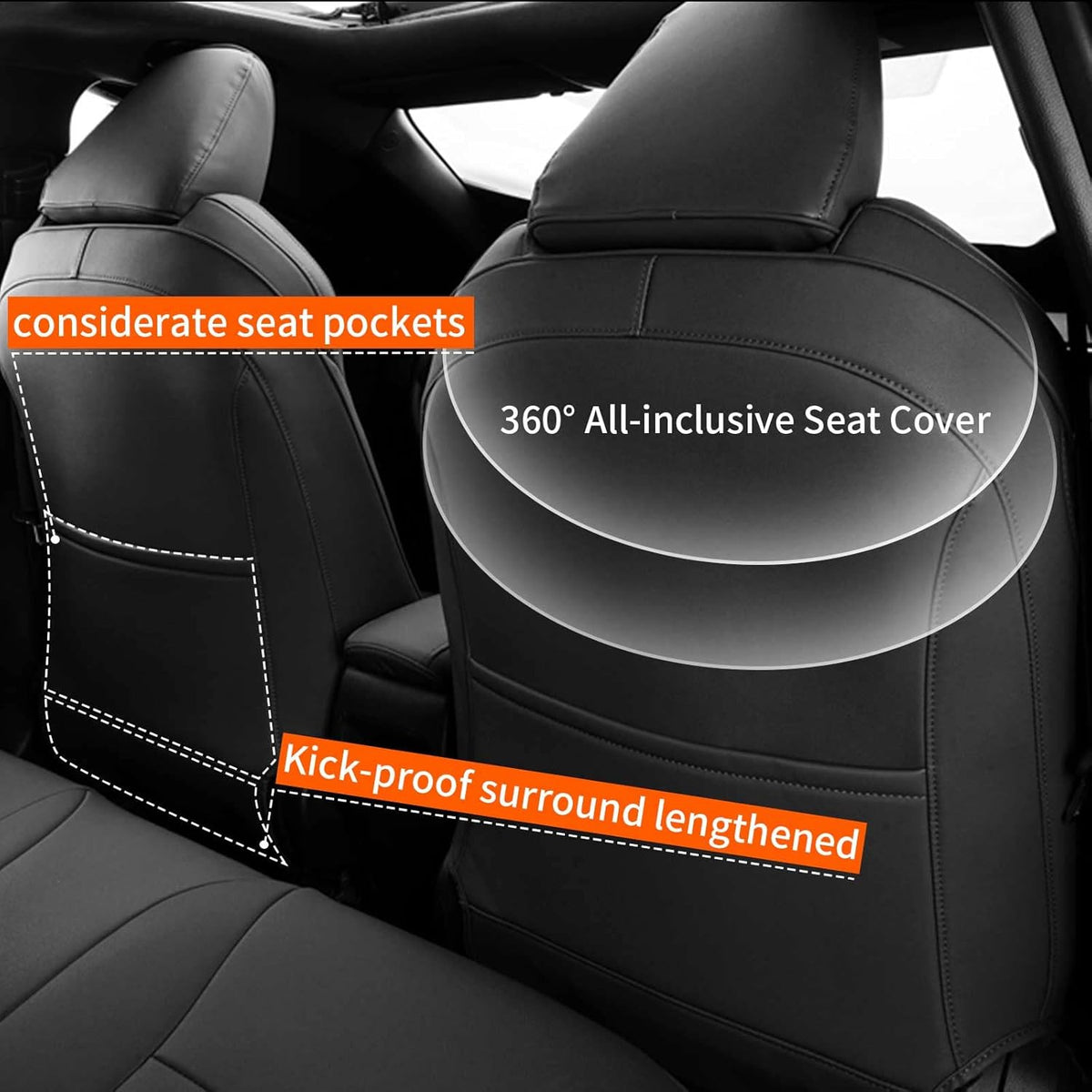 Black Faux Leather Full Set Car Seat Covers Z163