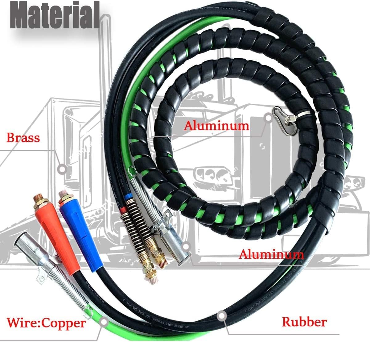 3-in-1 Air Line Hose and ABS 7 Way Electrical Assemblies for Truck (12 foot) K2636