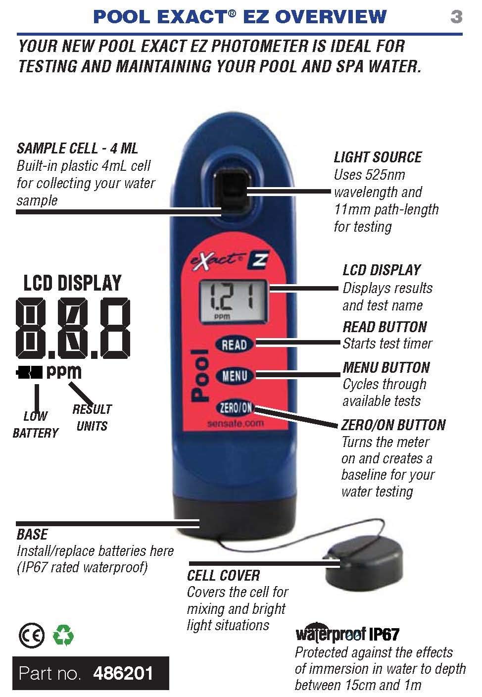 Exact® Pool EZ Photometer Starter Kit, 10 Parameters, 25 Tests Ea. E815860