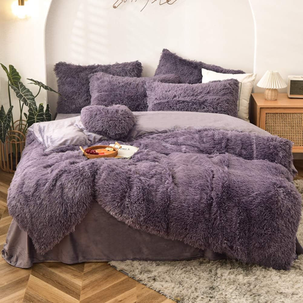 5 PCS Shaggy Duvet Cover Bedding Set (Orange, King/California King) K641