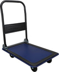 Folding & Rolling Flatbed Cart, Olive Green with Blue Bumper, 600 Lb. Load Capacity Z570386