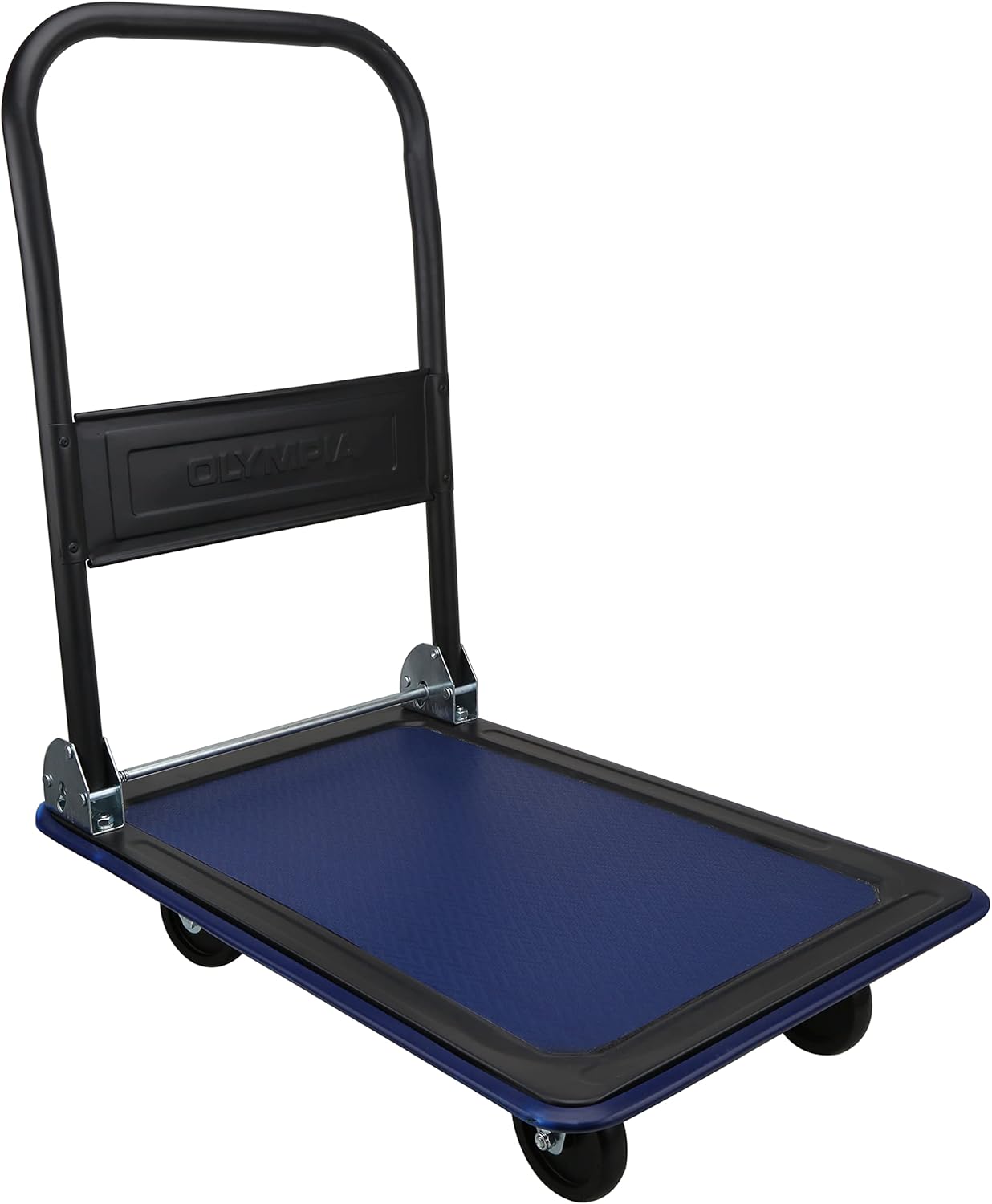 Folding & Rolling Flatbed Cart, Olive Green with Blue Bumper, 600 Lb. Load Capacity Z570386