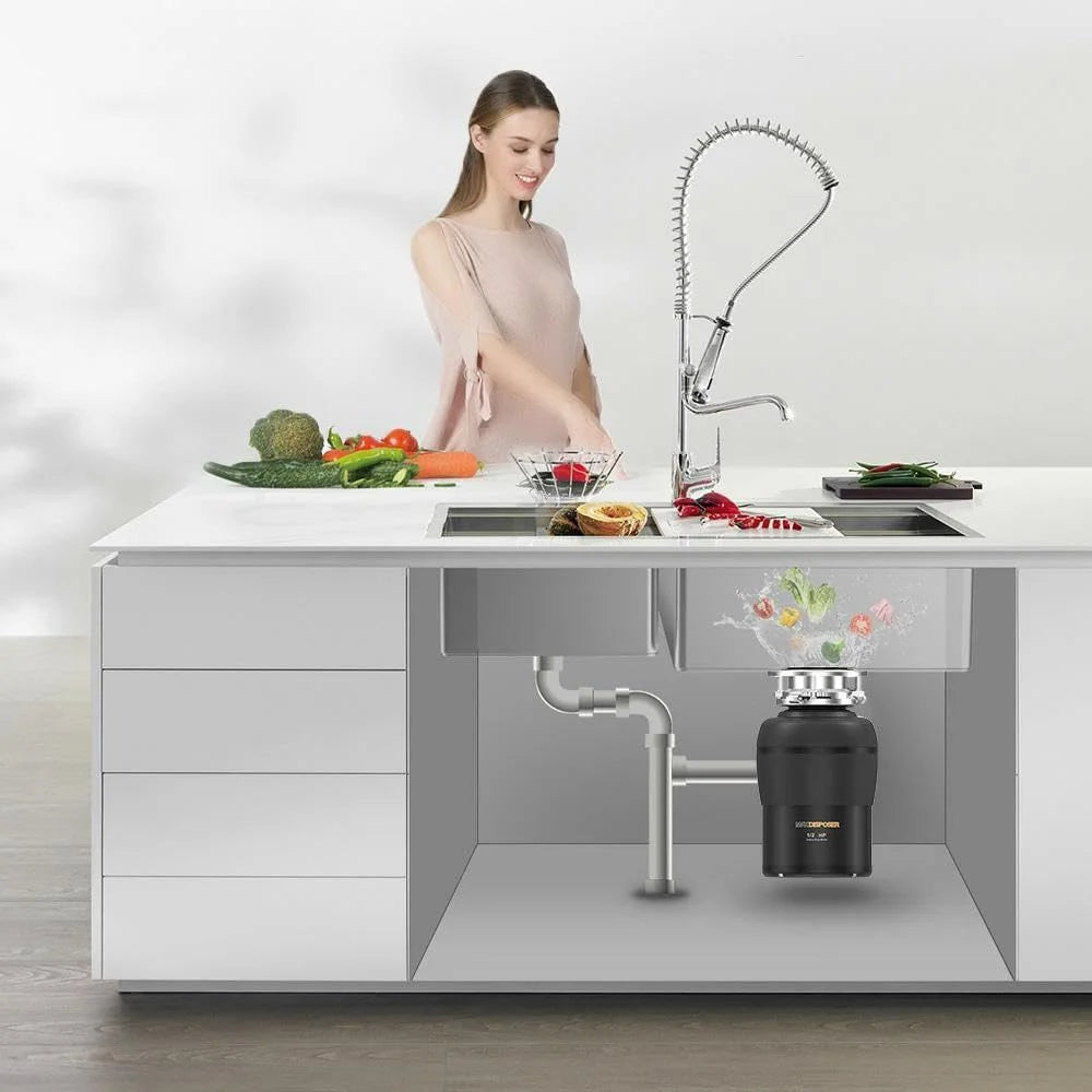 Garbage Disposal with Stainless Steel Grinding Chamber, 1/2 HP Continuous Feed with Power Cord N476