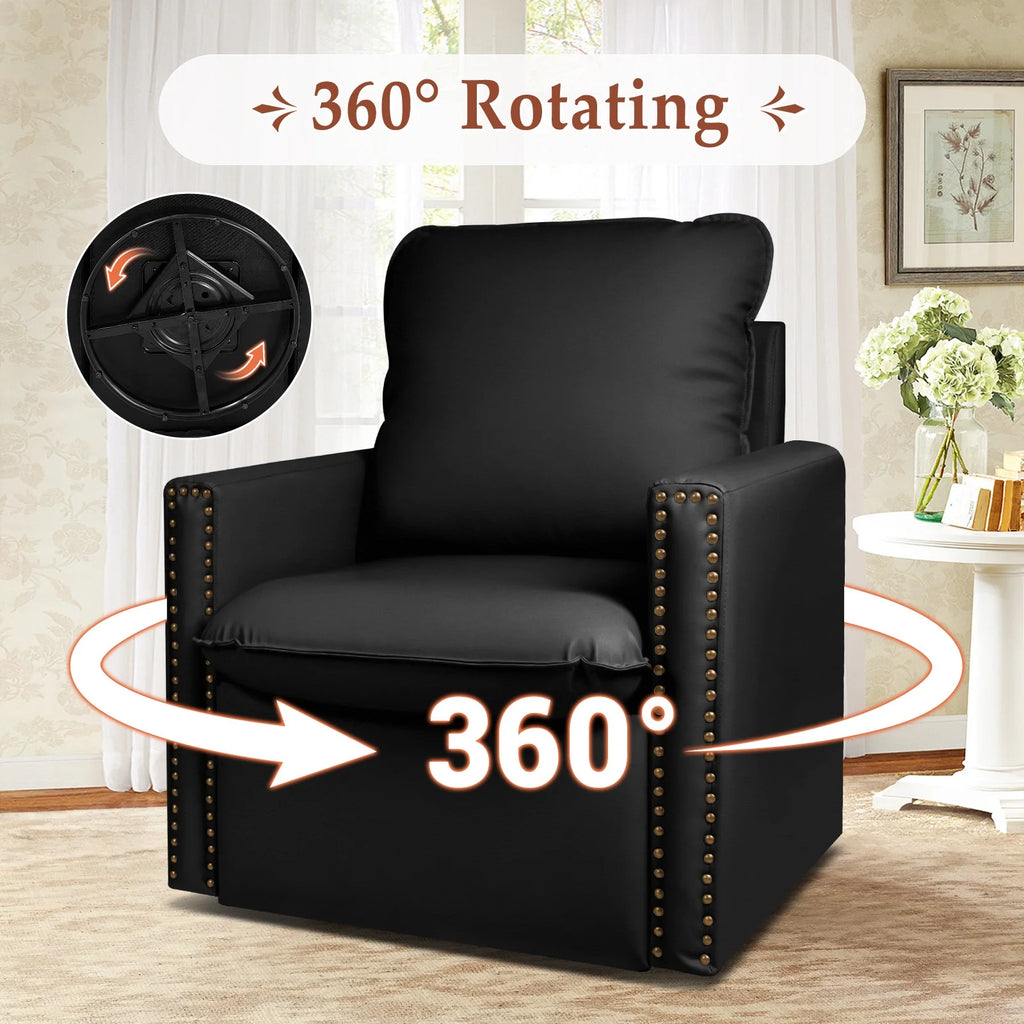 Black Faux Leather Swivel Accent Chair I813187