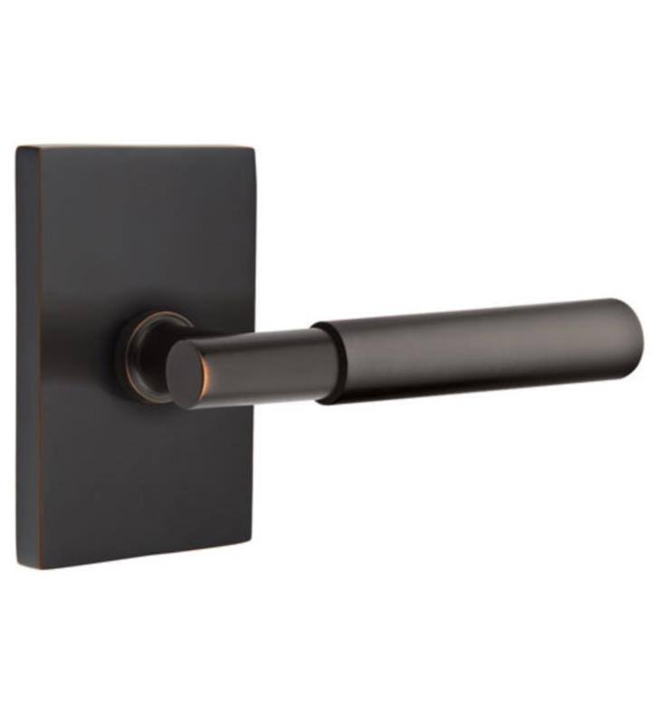 Oil Rubbed Bronze Lever Passage with Modern Rectangular Rose B5437