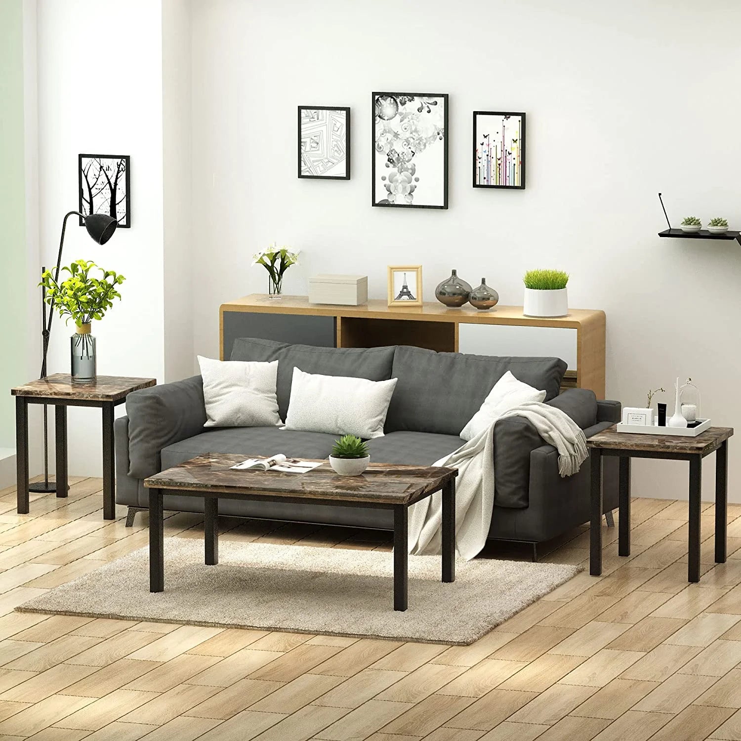 3 Piece Coffee Table Set with 2 End Tables E81566