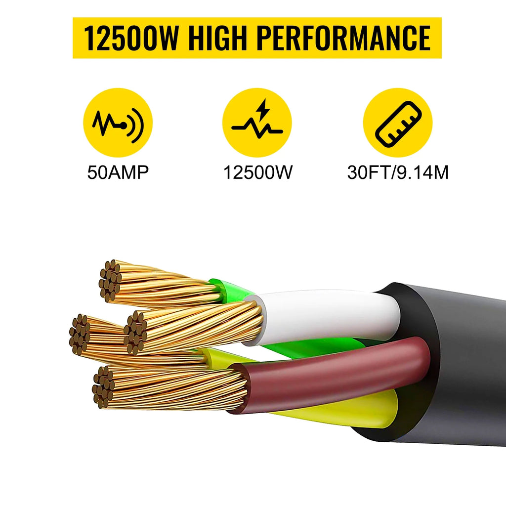 30' 50A RV Power Cord 6/3 + 8/1 AWG NEMA 14-50P to Bare Wire A83446
