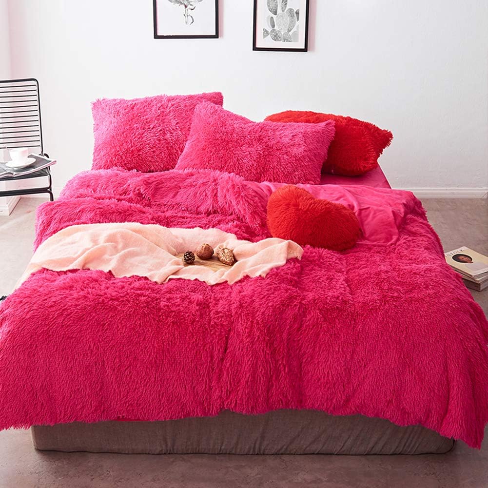 5 PCS Shaggy Duvet Cover Bedding Set (Orange, King/California King) K641