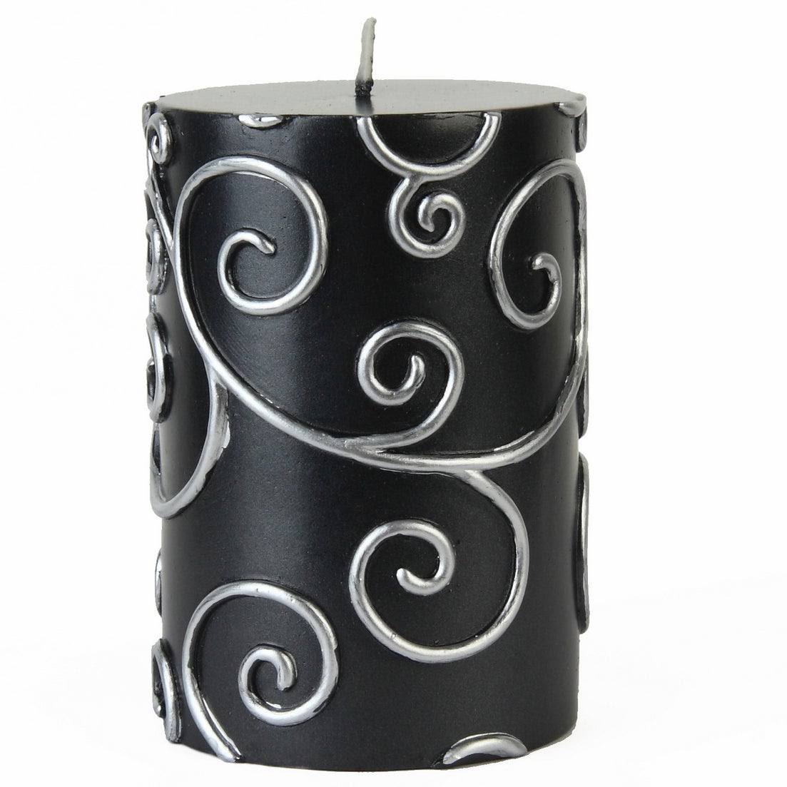 Black Scroll Pillar Candle Bulk (12-Case) B61357