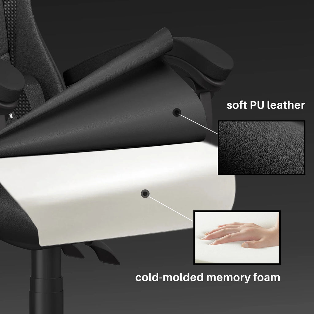 Ergonomic Gaming Chair with Headrest & Lumbar Pillow, Black B9555