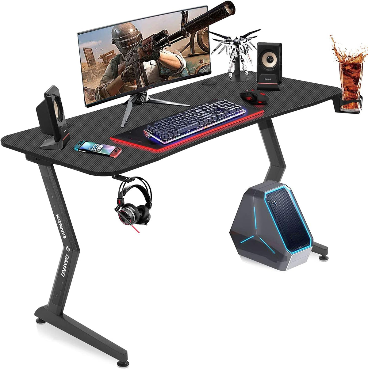 Black&Red 44 inch Gaming Desk with Headphone Hook and Cup Holder N87519