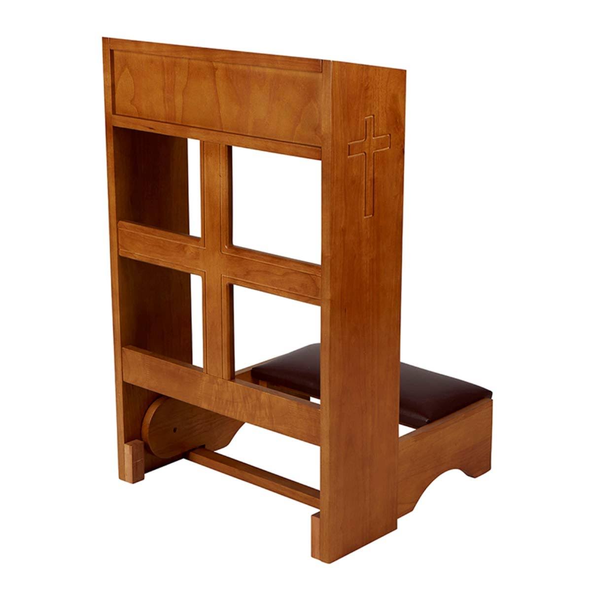 Engraved Cross Folding Kneeler, Medium Oak F79047
