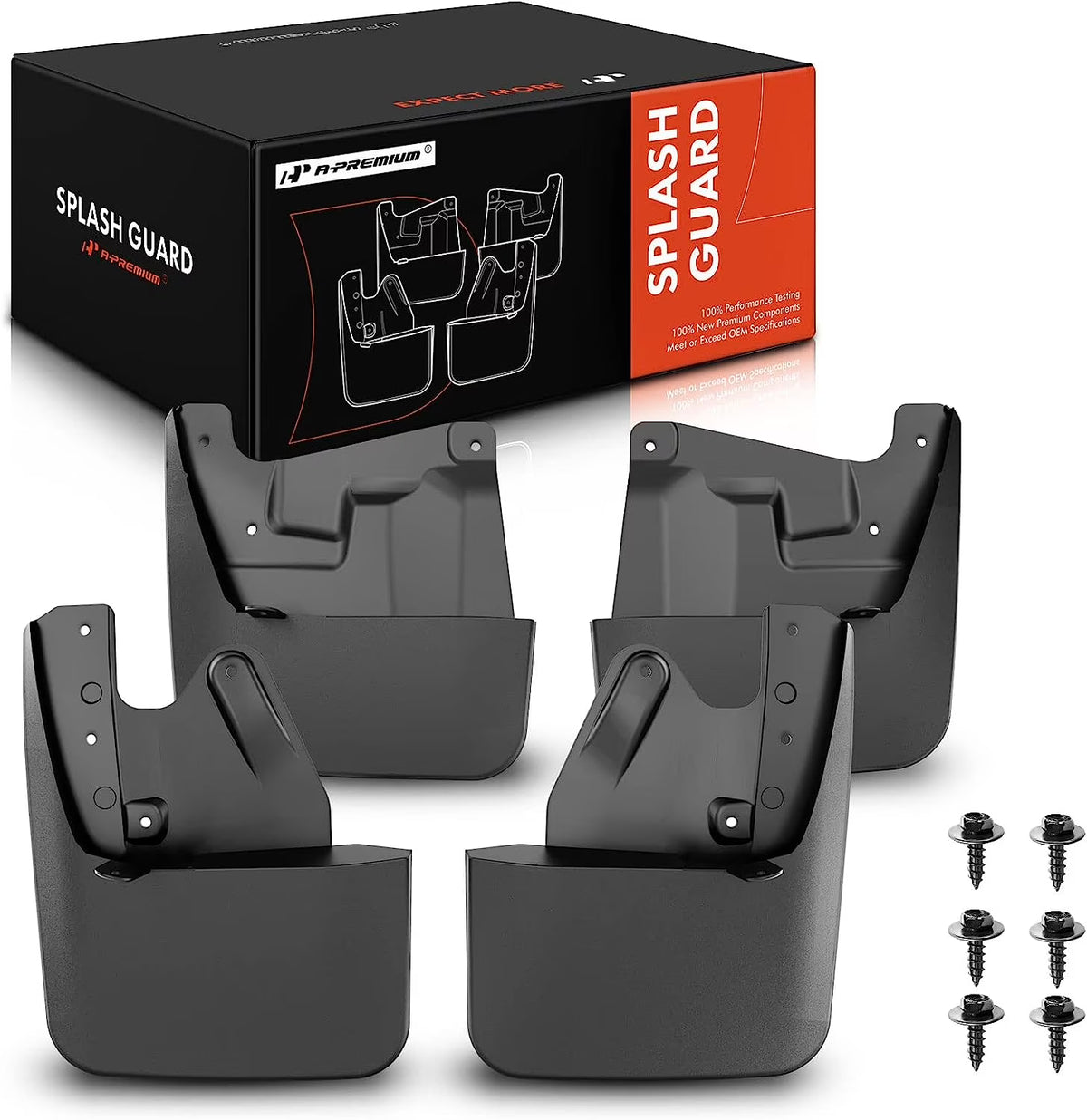 Set of 4 Black Mud Flaps with Hardware Kits B6918