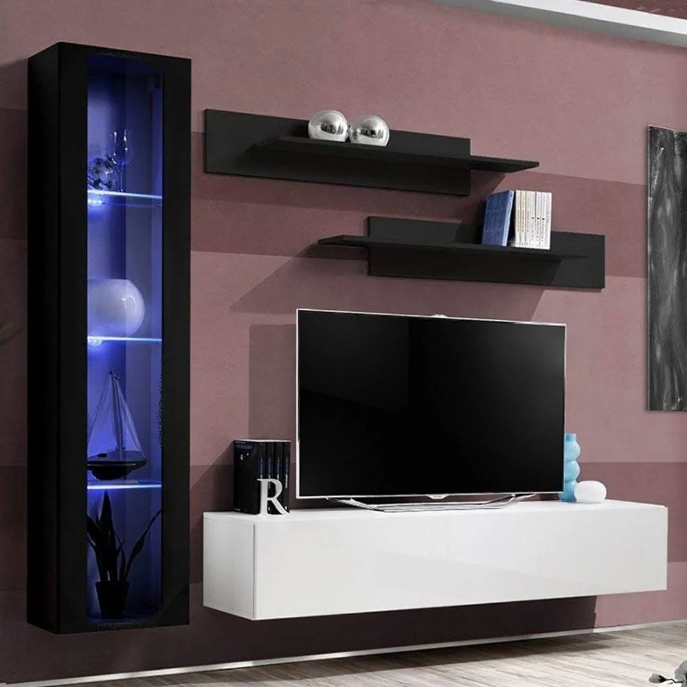 Black Wall Mounted Floating Entertainment Center I59747