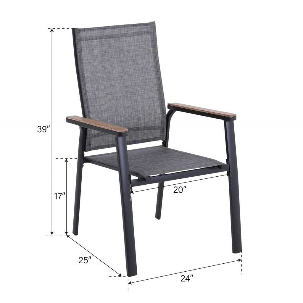 5-Piece Outdoor Patio Dining Set with 4 Aluminum Armchairs and 1 Dining Table, Black & Gray C3267