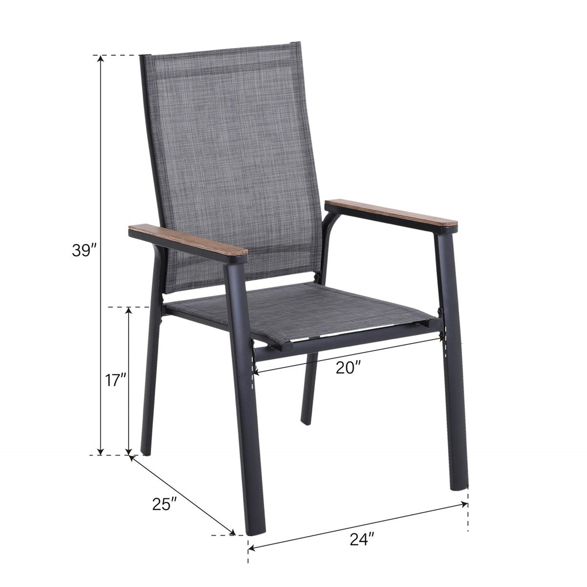 5-Piece Outdoor Patio Dining Set with 4 Aluminum Armchairs and 1 Dining Table, Black & Gray C3267