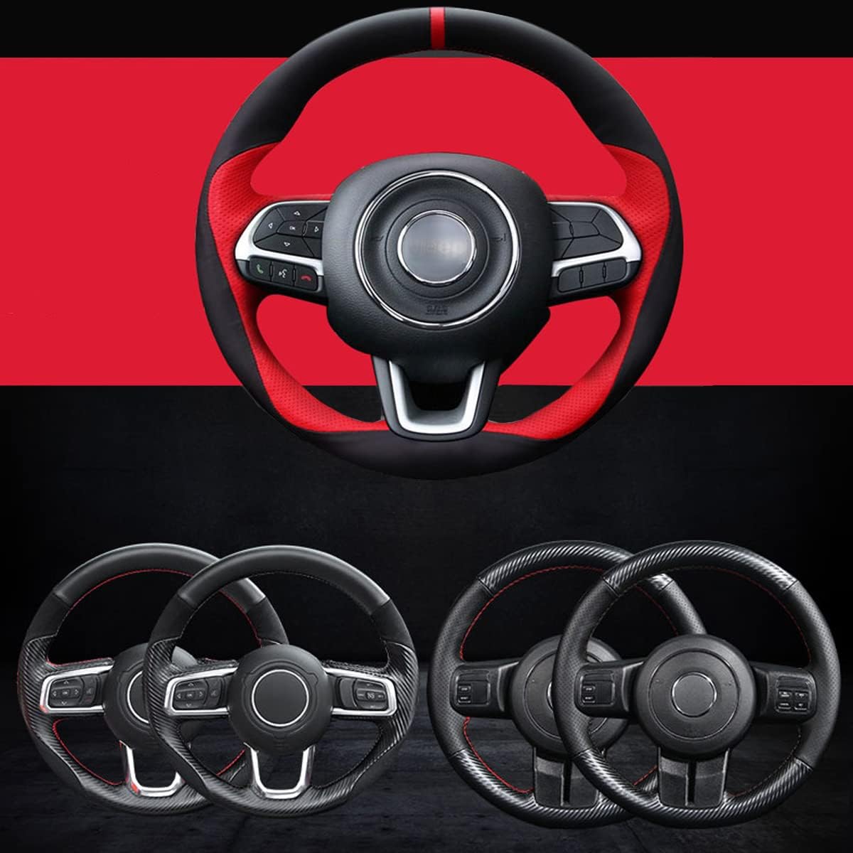 Black Suede Carbon Fiber Steering Wheel Cover B44679