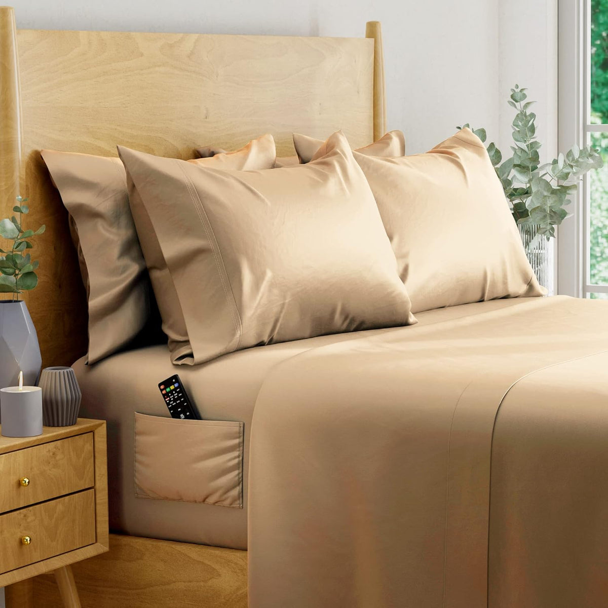 Ivory 6 pcs Queen Eucalyptus Lyocell Sheet Set with 2 Side Pockets B222