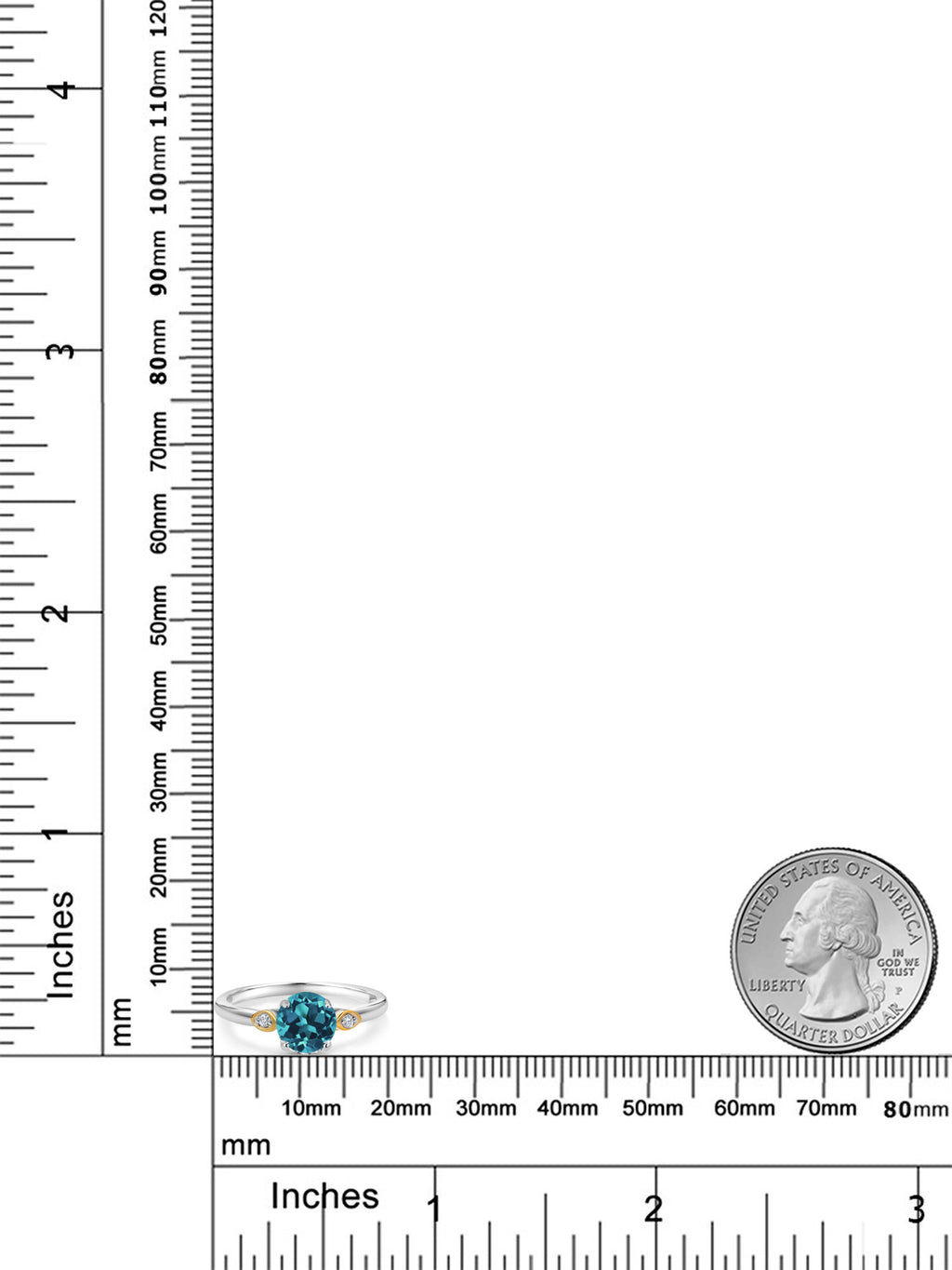925 Silver and 10K Yellow Gold London Blue Topaz and White Lab Grown Diamond 3-Stone Engagement Ring H54811