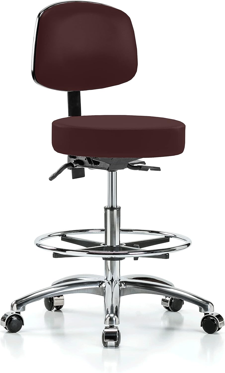 Chrome Rolling Height Adjustable Doctor's Stool with Back and Footring U507