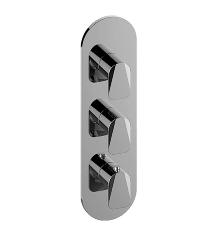 Polished Chrome Three Hole Thermostatic Valve Trim Plate with Handle A59493