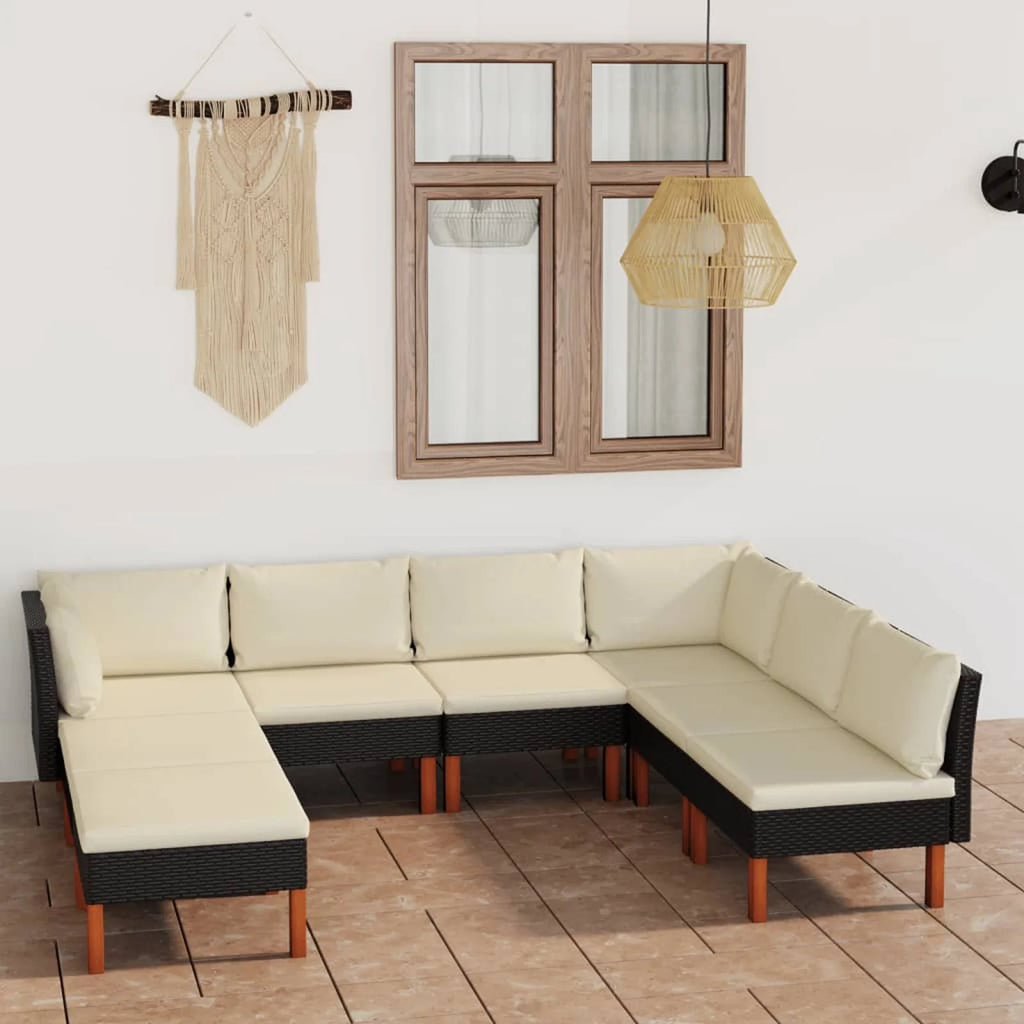 Black Poly Rattan 8 Piece Patio Set with Cushions A682
