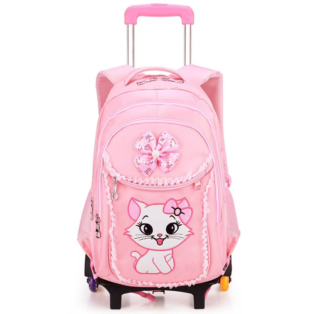 Pink Kids Rolling Backpack with Cartoon Cat S855715