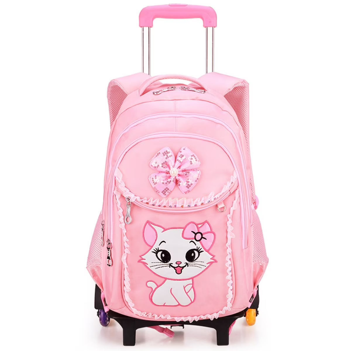 Pink Kids Rolling Backpack with Cartoon Cat S855715