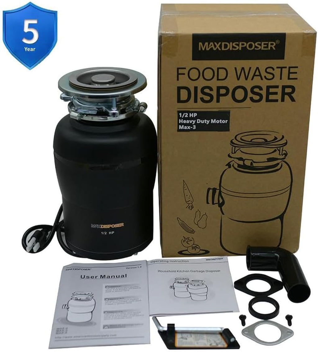 Garbage Disposal with Stainless Steel Grinding Chamber, 1/2 HP Continuous Feed with Power Cord N476