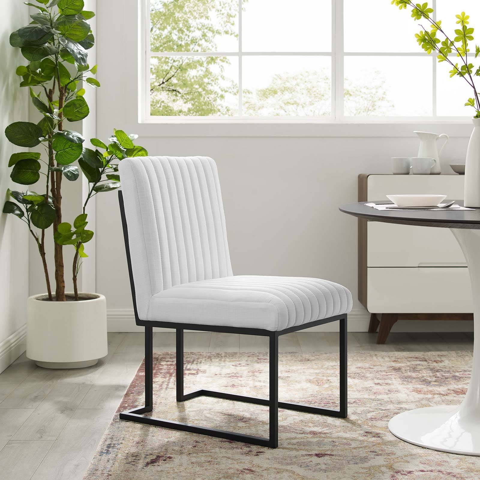 White Channel Tufted Fabric Dining Chair L881