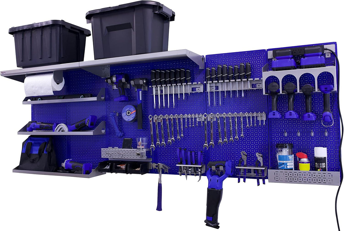 96" x 32" Metal Pegboard Wall Storage System Blue/Black D7811