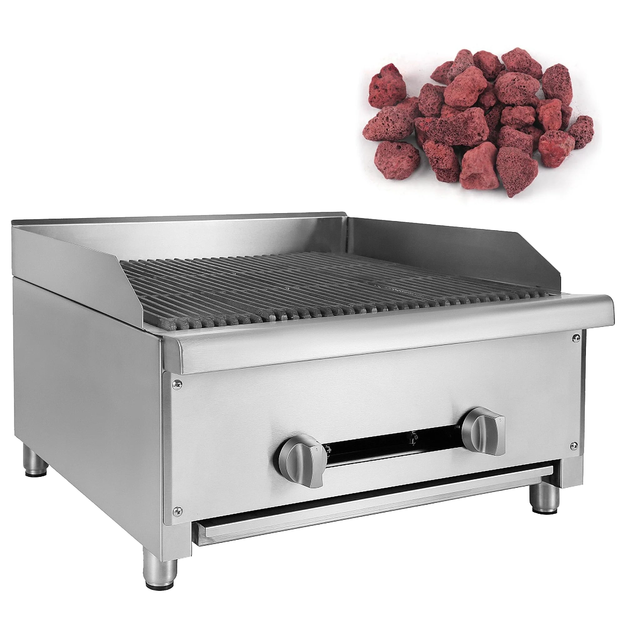 24" Commercial Natural Gas Lava Rock Charbroiler 2 Burners 56,000 BTU Stainless Steel Radiant Broiler N32462