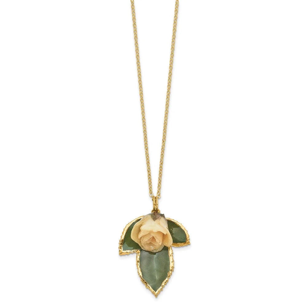 24K Gold-trim Lacquer Dipped Leaf 20 inch Necklace Y516192