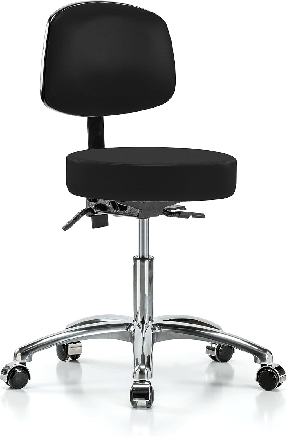 Chrome Rolling Height Adjustable Doctor's Stool with Back and Footring U507
