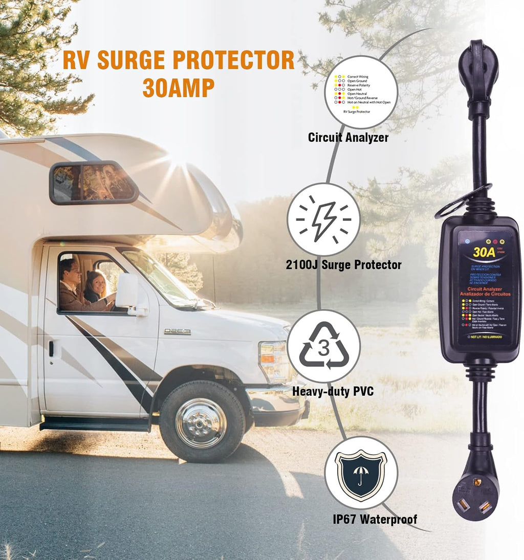 RV Surge Protector 30Amp, 2100 Joules, Pack of 2 S873
