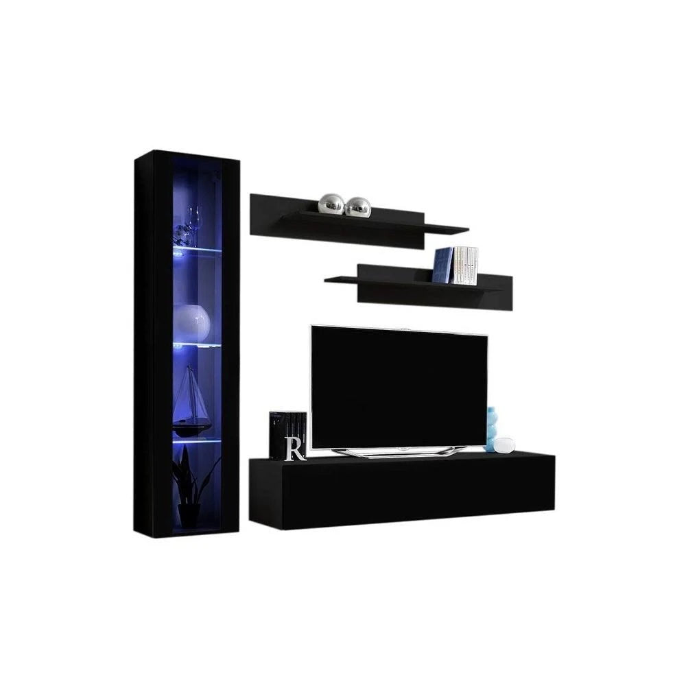 Black Wall Mounted Floating Entertainment Center I59747