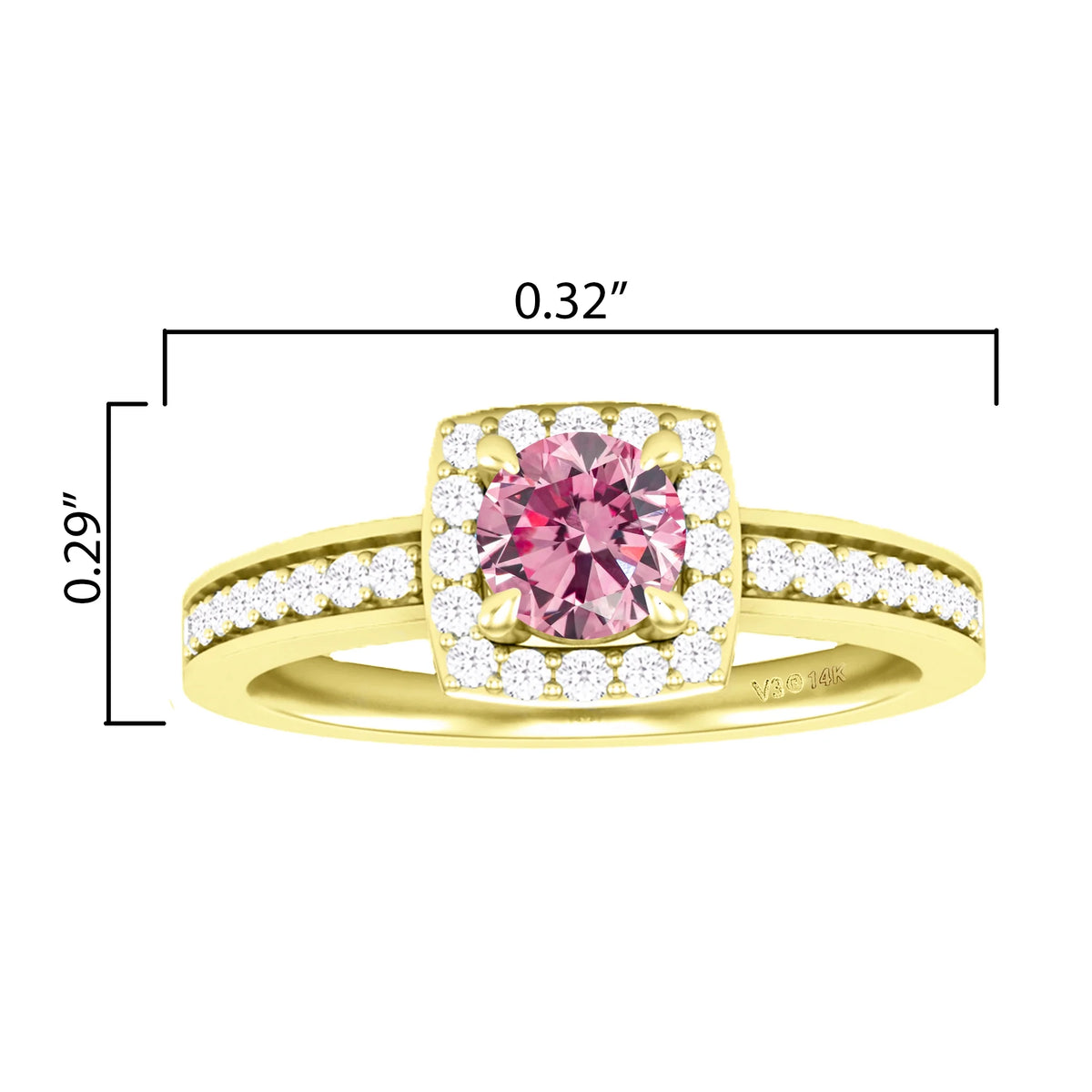 14KT Yellow Gold Pink Moissanite White Diamond Halo Ring S11658