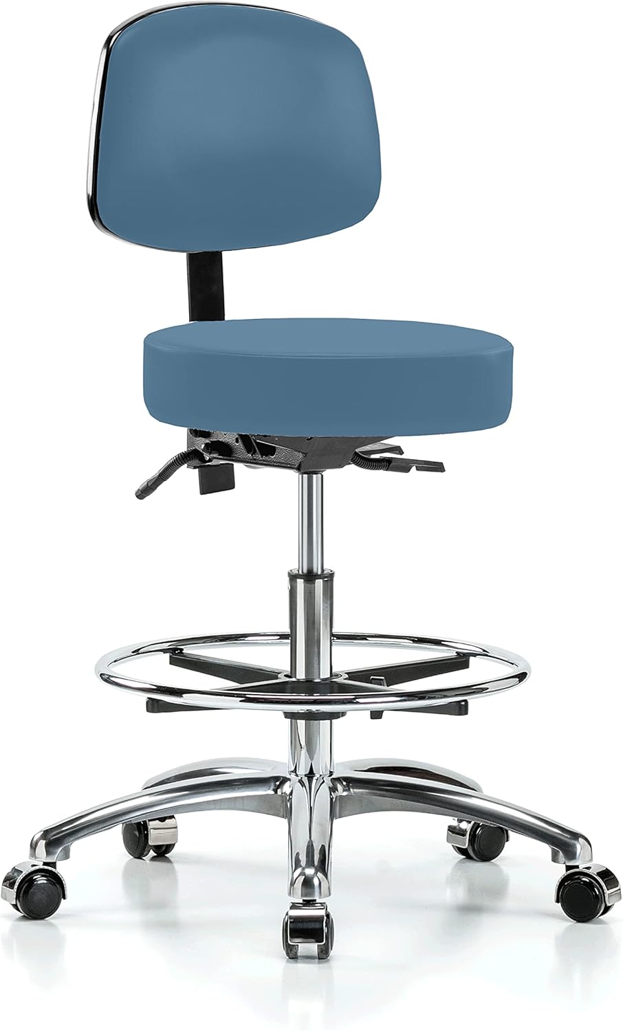 Chrome Rolling Height Adjustable Doctor's Stool with Back and Footring U507