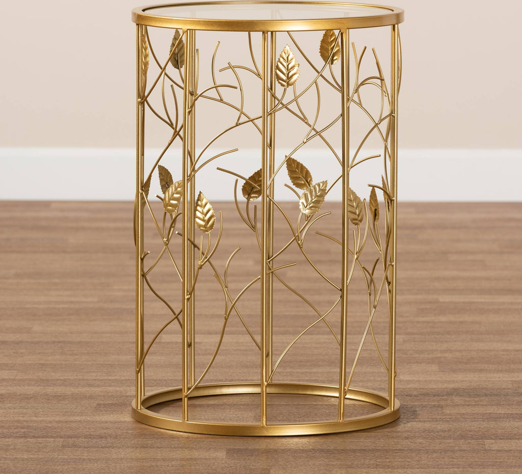 Gold Metal and Glass Leaf Accent End Table P949063
