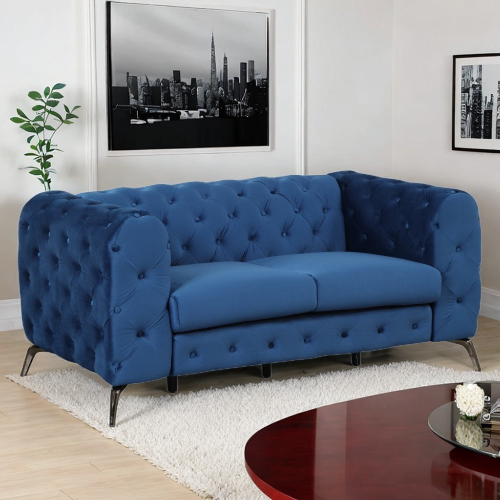 Blue Velvet 2-Person Button Tufted Loveseat Sofa F209514