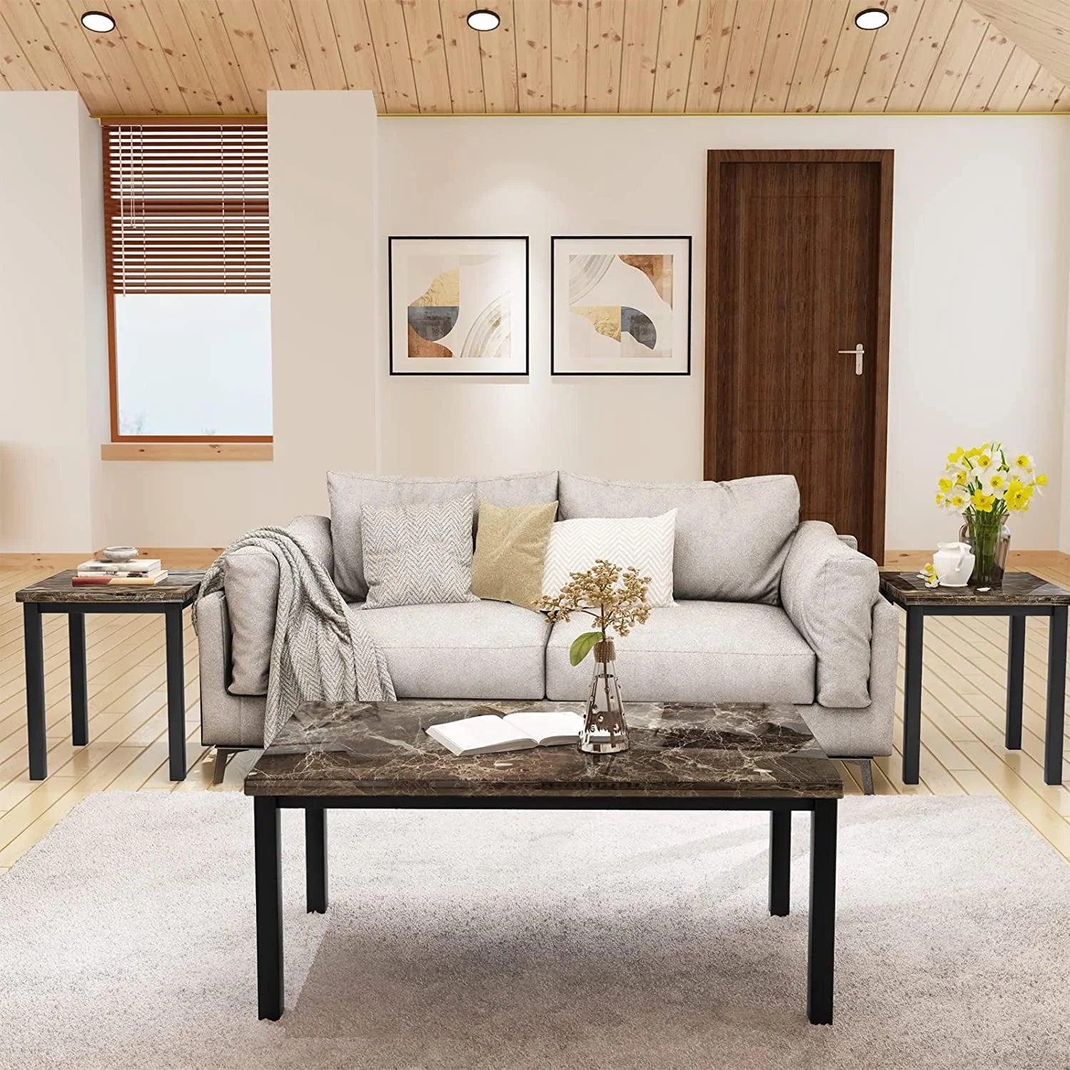 3 Piece Coffee Table Set with 2 End Tables E81566
