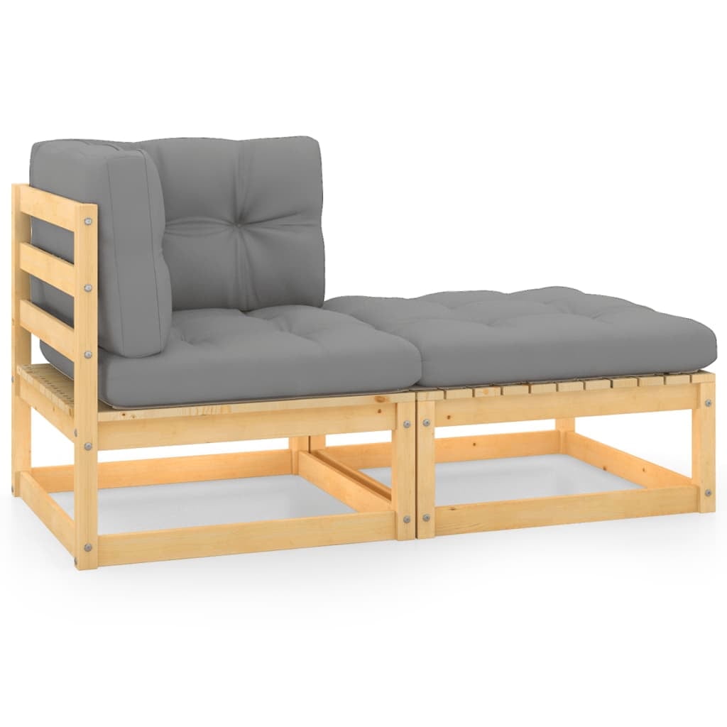 2 Piece Patio Lounge Set with Cushions Solid Wood Pine E983707