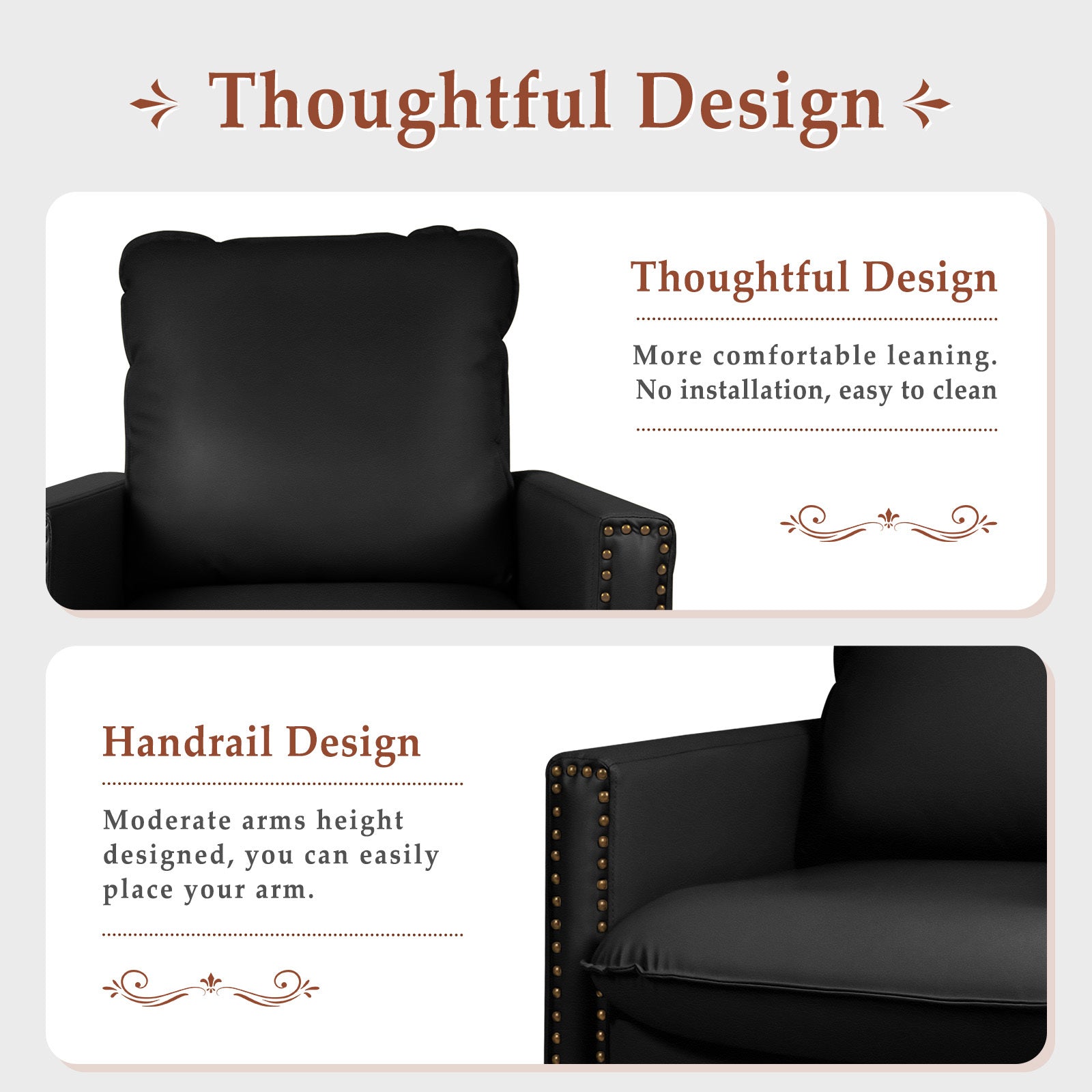 Black Faux Leather Swivel Accent Chair I813187